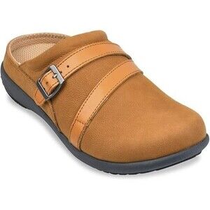 New Spenco Womens Shoes Mules 6 Cognac Brown Leather Slide Buckle Comfort Siesta